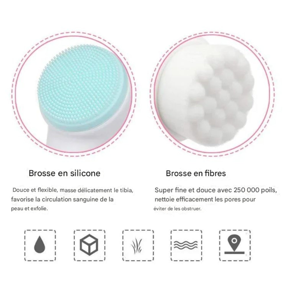 Brosse Nettoyante Double Face – Élimine Impuretés et Cellules Mortes